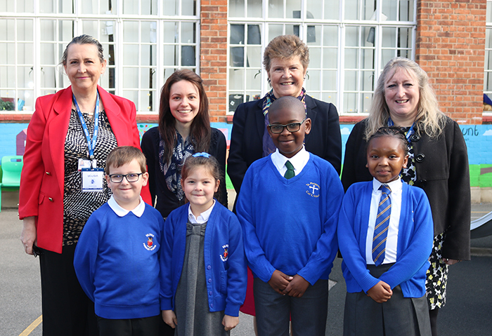 Cllr Rice with head teachers from St Margarets and Valence Primary, and science teacher Miss Morris